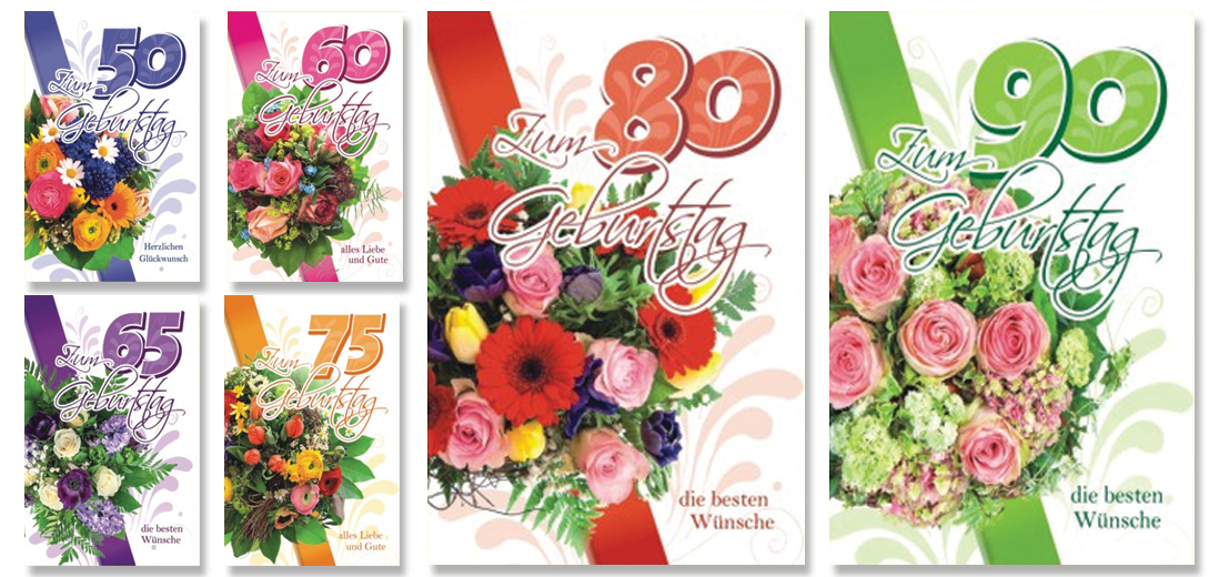Grußkarte Geburtagsparty Zahlen 50 bis 90