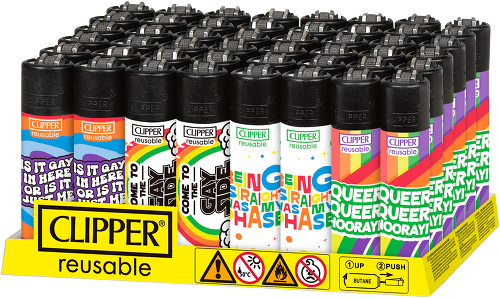 Clipper-Feuerzeug, nachfüllbar, schwarzes Gehäuse, bunte Motive, Mehrfachpack