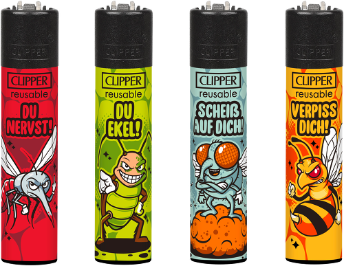 Feuerzeug, nachfüllbar, Comic-Aufdruck, Insektenmotiv, bunt