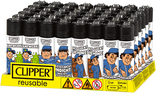 Feuerzeuge, nachfüllbar, schwarzes Gehäuse, Comic-Motiv, Verkaufsdisplay