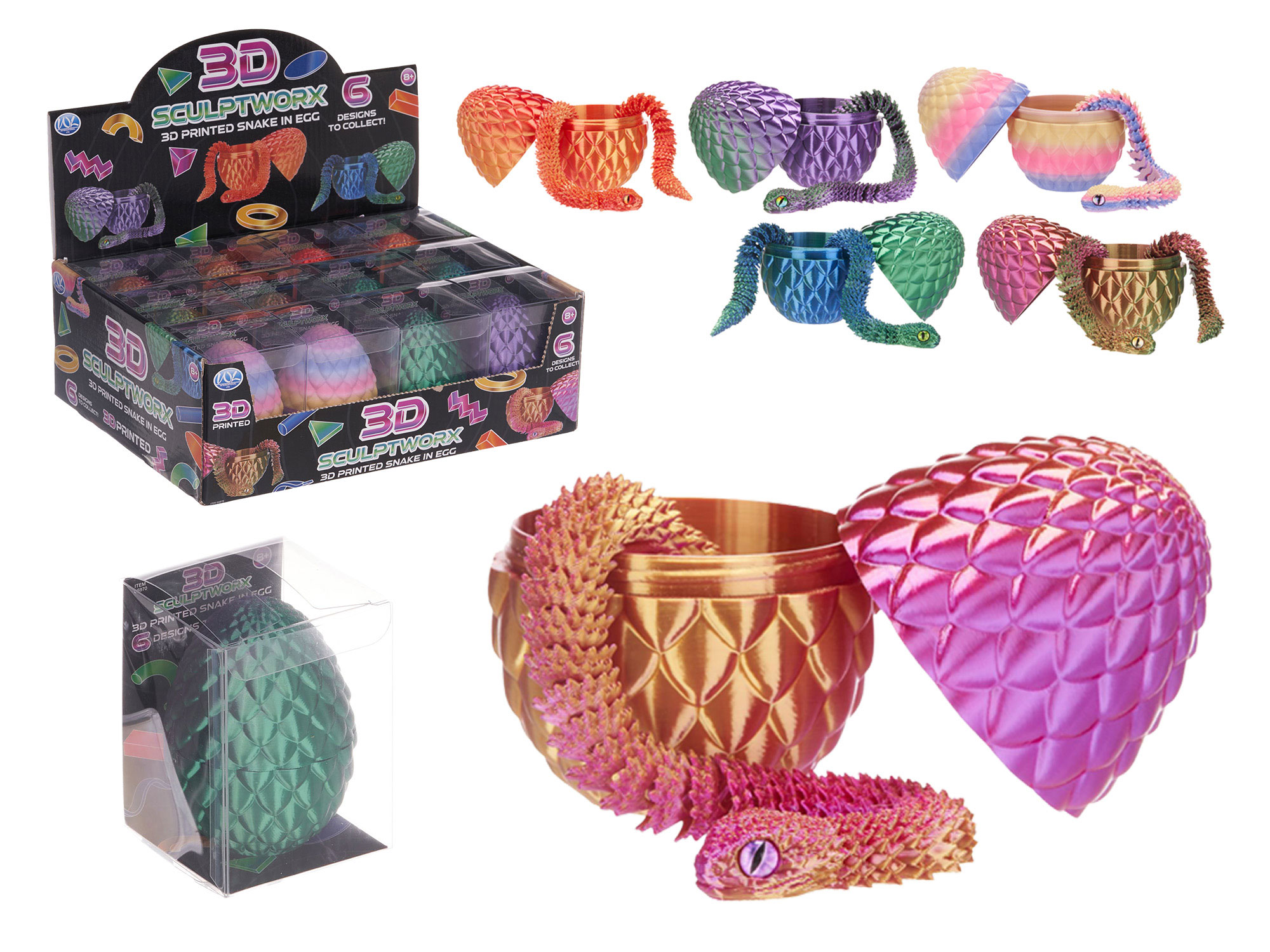 3D-gedruckte Schlange, Sammelfigur, Ei-Behälter, Schuppenmuster, Mehrfarbig