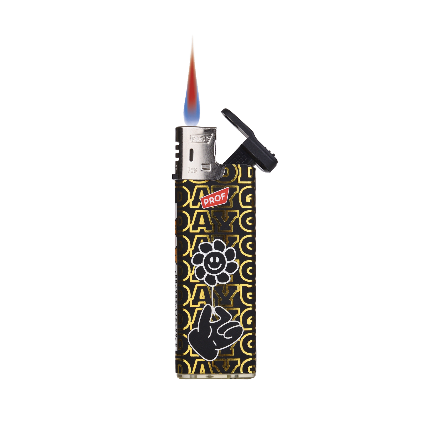 Feuerzeug, Jetflamme, schwarz-gelbes Muster, Metallgehäuse, Klappdeckel
