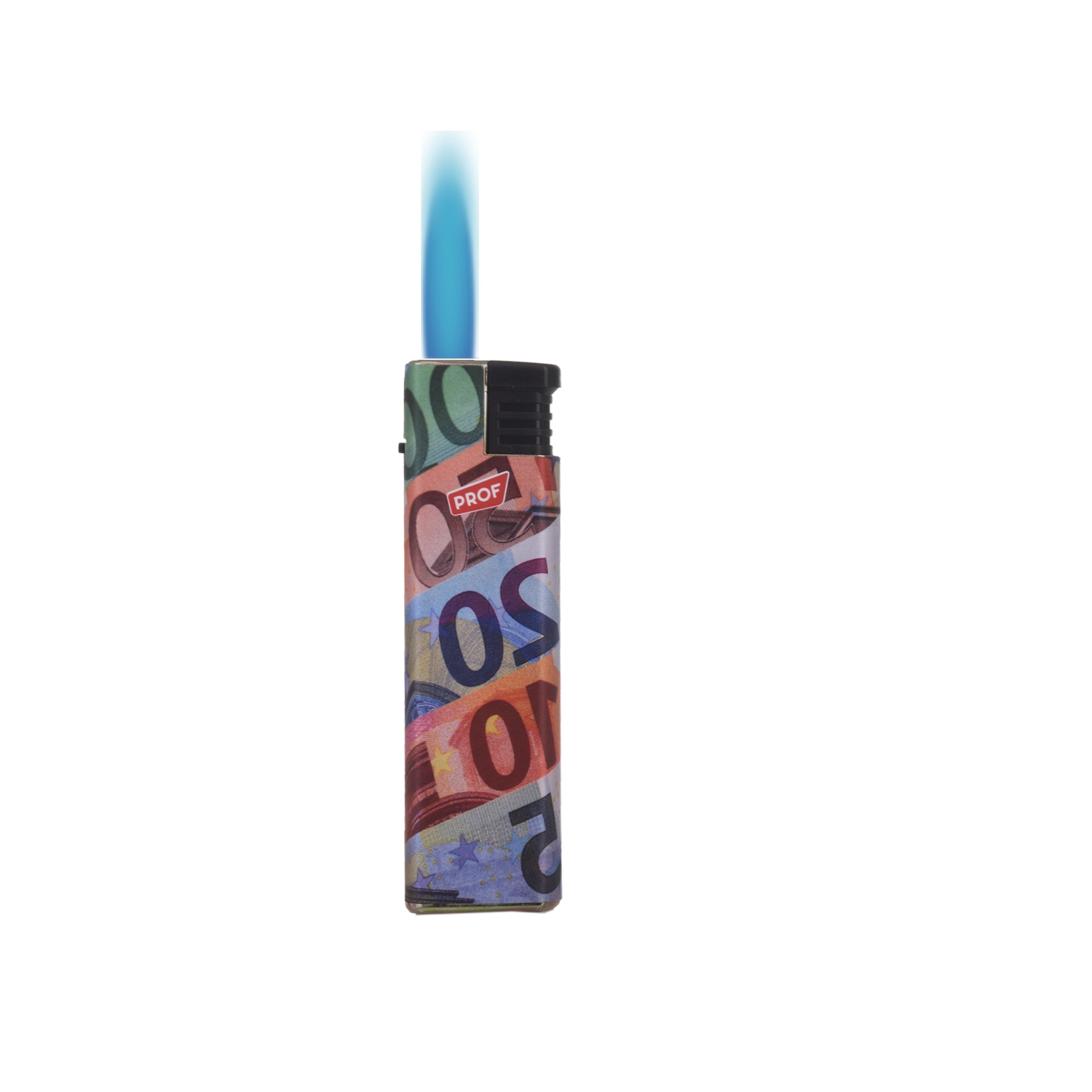Feuerzeug, Gasfeuerzeug, blaue Flamme, Euro-Geldschein-Motiv, Kunststoffgehäuse