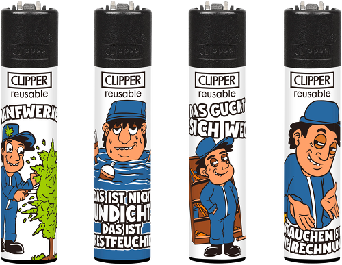 Feuerzeug, wiederverwendbar, schwarz, Comic-Aufdruck, Clipper
