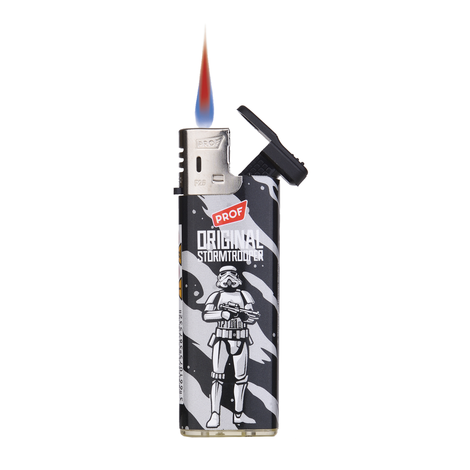 Gasfeuerzeug, Einwegfeuerzeug, Stormtrooper-Motiv, schwarz-weiß, verstellbare Flamme
