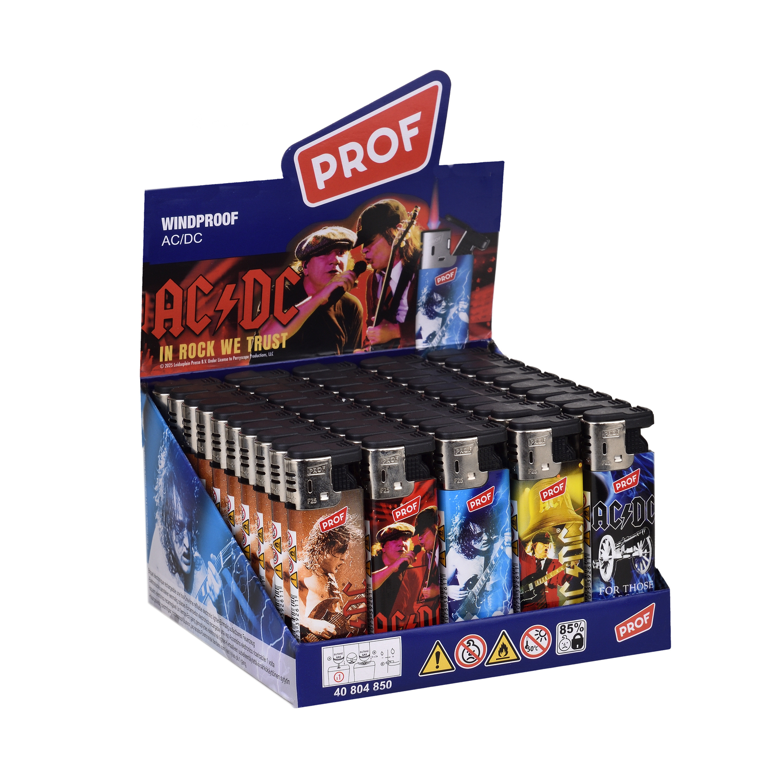 Feuerzeuge, windfest, Gasfeuerzeug, AC/DC-Motiv, Verkaufsdisplay